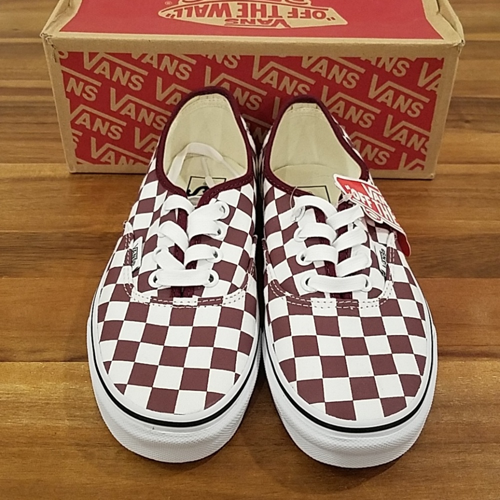 Vans authentic checkerboard burgandy and white